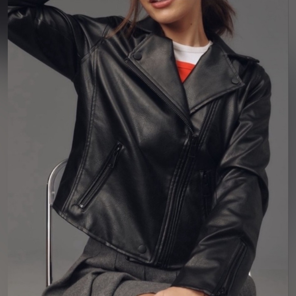 Anthropologie Saige Faux Leather Moto Jacket - Black